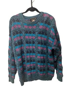 vintage Caldwell teal wool sweater with purple and light blue size L